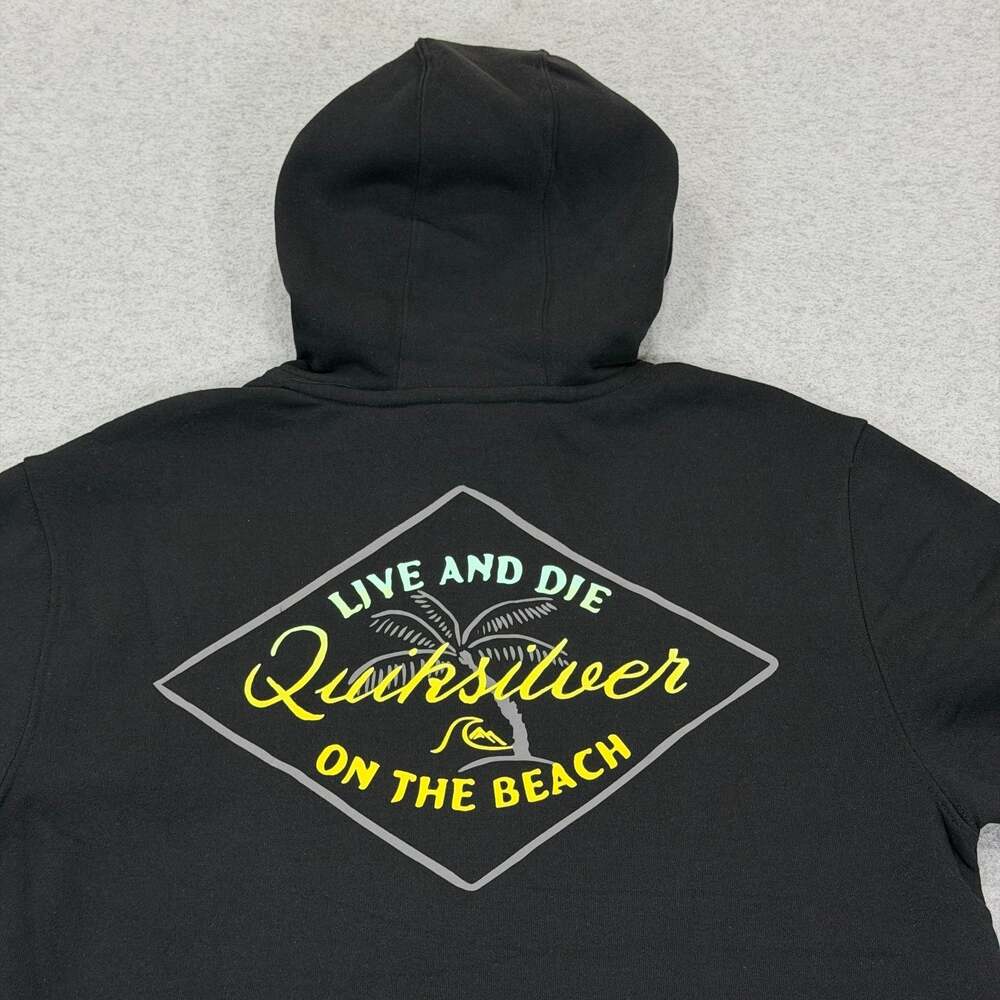Quiksilver Mens Live And Die On The Beach Hoodie M Anthracite Graphic Pullover